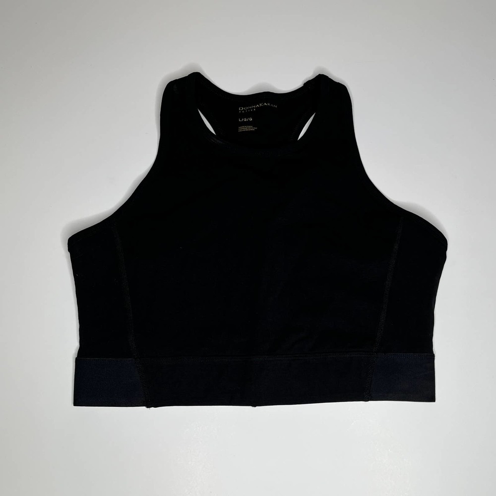 Donna Karan Sports Bra Black High Neck Racerback, L